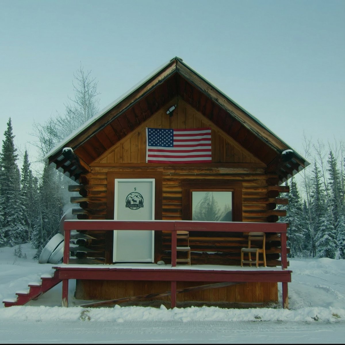 Cabin 5 exterior with American flag